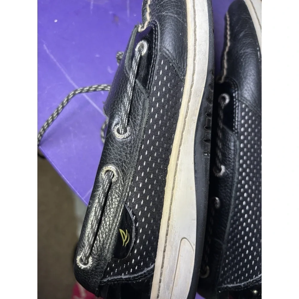 Sperry Top Sider Womens 11M Black Leather Boat Shoes Lace Up Casual Comfort